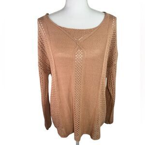 Polly Cooper Lightweight Open Back Chic Tan Knit Sweater Size S/M